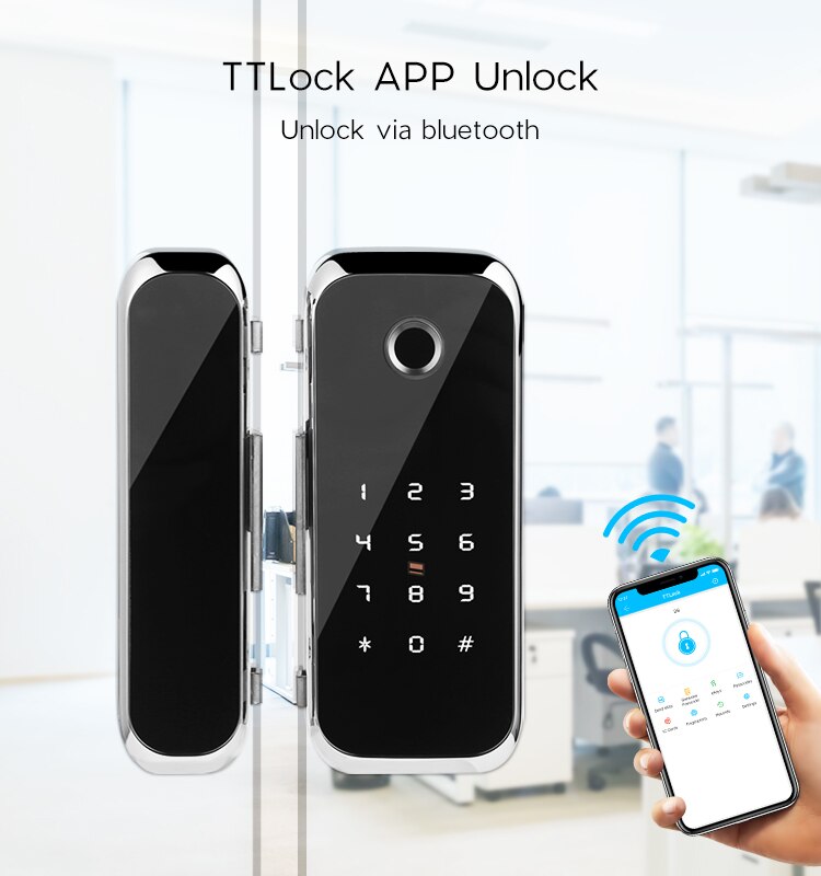Fingerprint Smart lock WiFi remote control card password for frameless glass door