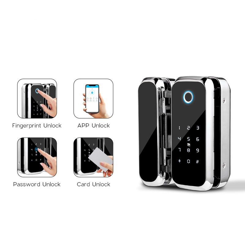 TTlock APP Fingerprint Smart lock WiFi remote control with IC card password for frameless glass door